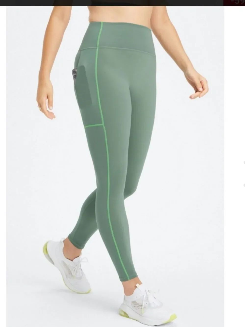 Fabletics Green Yoga Leggings with Lime Contrast Stitching